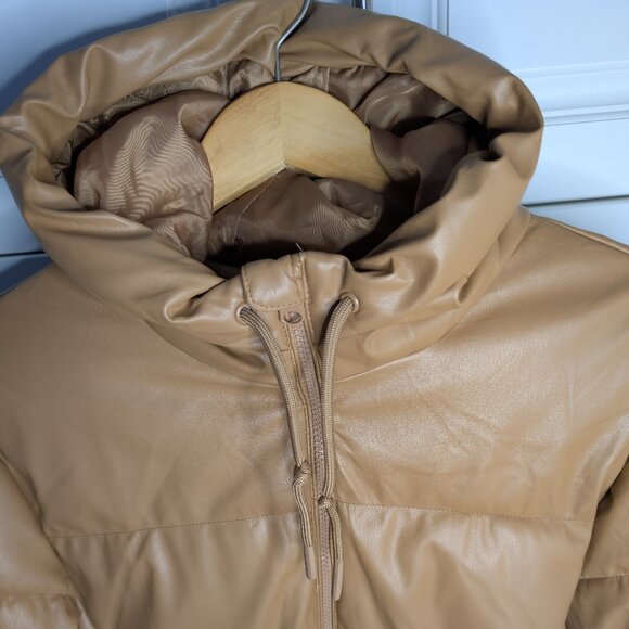 Love Tree Faux Leather Puffer Jacket with Hoodie | Women’s Medium - Picture 2 of 6